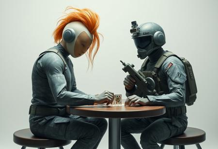 human egg prototype, hair, legs and arms, doing poker with us military marines