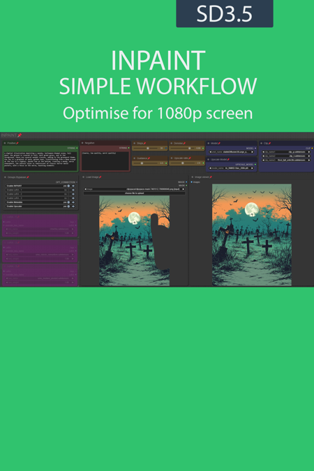 Inpainting simple workflow SD3.5 | UPSCALE | LORA | GGUF | CIVITAI Metadata v2.1