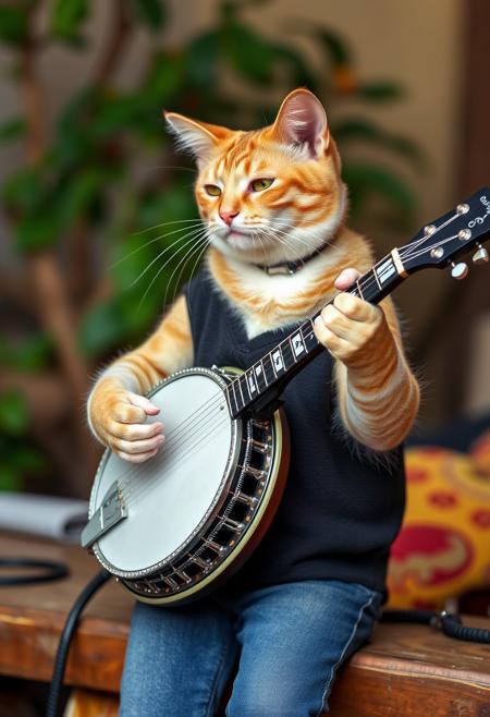 Cat playing banjo