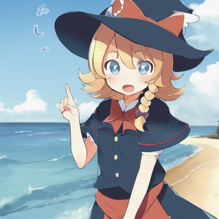 best quality,1girl, cute, mgr, kirisame marisa, sea side,  <lora:AiMGR2:0.9>