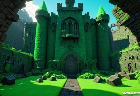CASTLE GREYSKULL, Green Bricks, Looking Scary, 32k resolution concept art Unreal Engine, trending on Artstation Unreal Engine 3D shading shadow depth