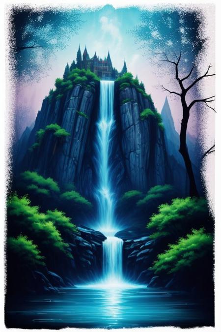bl@ckp1nk butterfly, white background, dripping paint  ink, scenery, water, tree, splash, mountain,
