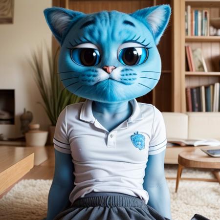 nicole_watterson furry female, cat girl, cat ears, cat tail, blue fur blue skin 1girl
