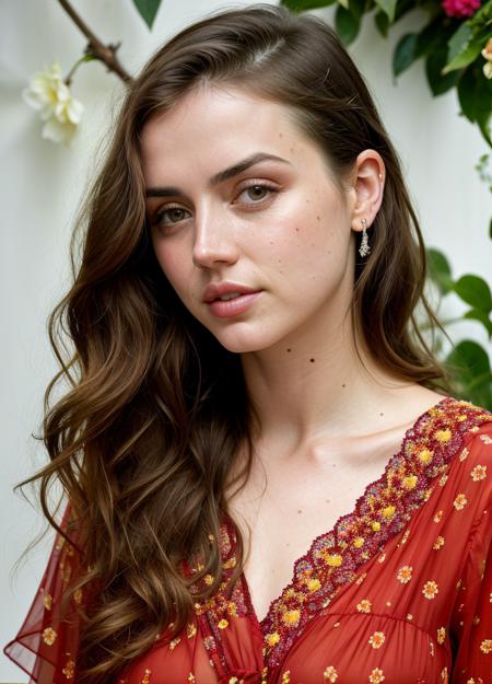 close up portrait of anadearmas-ti , by Flora Borsi, style by Flora Borsi, bold, bright colours, ((Flora Borsi)), by Tim Walker