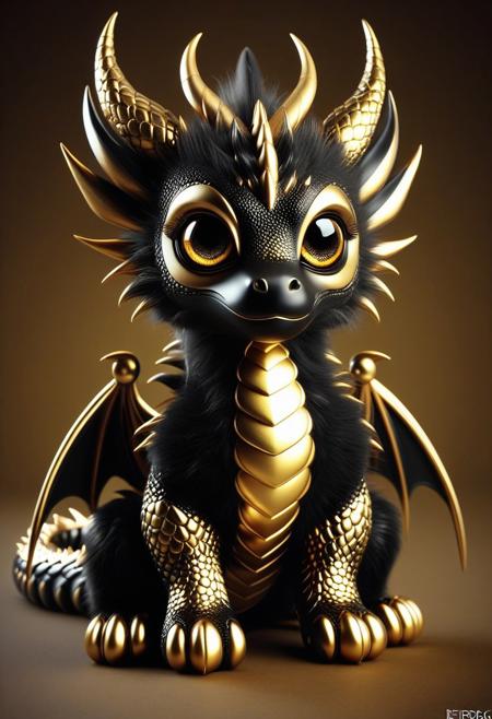 dragon,RetroBG Style,RetroBG, dragon black and gold furred, fantastical, whimsical, cute, big eyes  <lora:RetroLuxe World Morph:1>