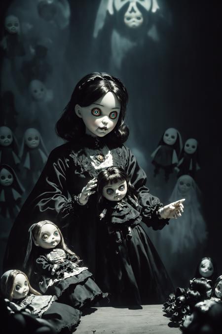 (Divisive Vector image:1.3) of (Simple illustration:1.3) ((of ((A sinister doll maker with a workshop filled with lifeless dolls and haunting eyes. Doll maker browns, ghostly glows, and chilling shadows. Sinister and eerie.):1.3),)), Natural Lighting, Volumetric Lighting, Volumetric Light, Volumetric, Accent Lighting, absurdres, high resolution, (8k resolution), 8k, 8kres, 8k res, high details, detailed and intricate, intricate details, high intricate details, absurd amount of details, super resolution, ultra hd, megapixel, Deep Focus, Hip Level Shot, Quarter Turn Staging, From Front, From Side,,(by Artist Ivan Aivazovsky:1.3),(Flat style:1.3),Illustration,Behance,(Remodernism:1.3)