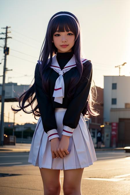 ultra-detailed,highly detailed,best quality,masterpiece,illustration,realistic,
daidouji tomoyo, tomoeda elementary school uniform, 1girl, solo, cosplay,
hairband, sailor collar, serafuku, long sleeves, neckerchief, pleated skirt, bobby socks,mary janes,
purple eyes, purple hair, long hair, bangs,
photo background, wind,floating hair, 
looking at viewer,v arms, 
<lora:daidouji tomoyo_xx_v1_06:0.7>