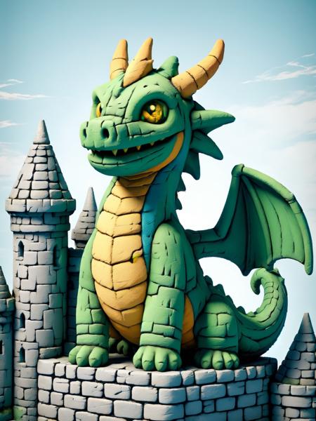 An ais-crayz dragon, sitting on top of a castle, protecting it from danger <lora:Kids_Crayon_Style_SDXL:1>