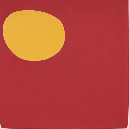 painting of a red circle with a yellow square on a white background in the style of Ellsworth_Kelly