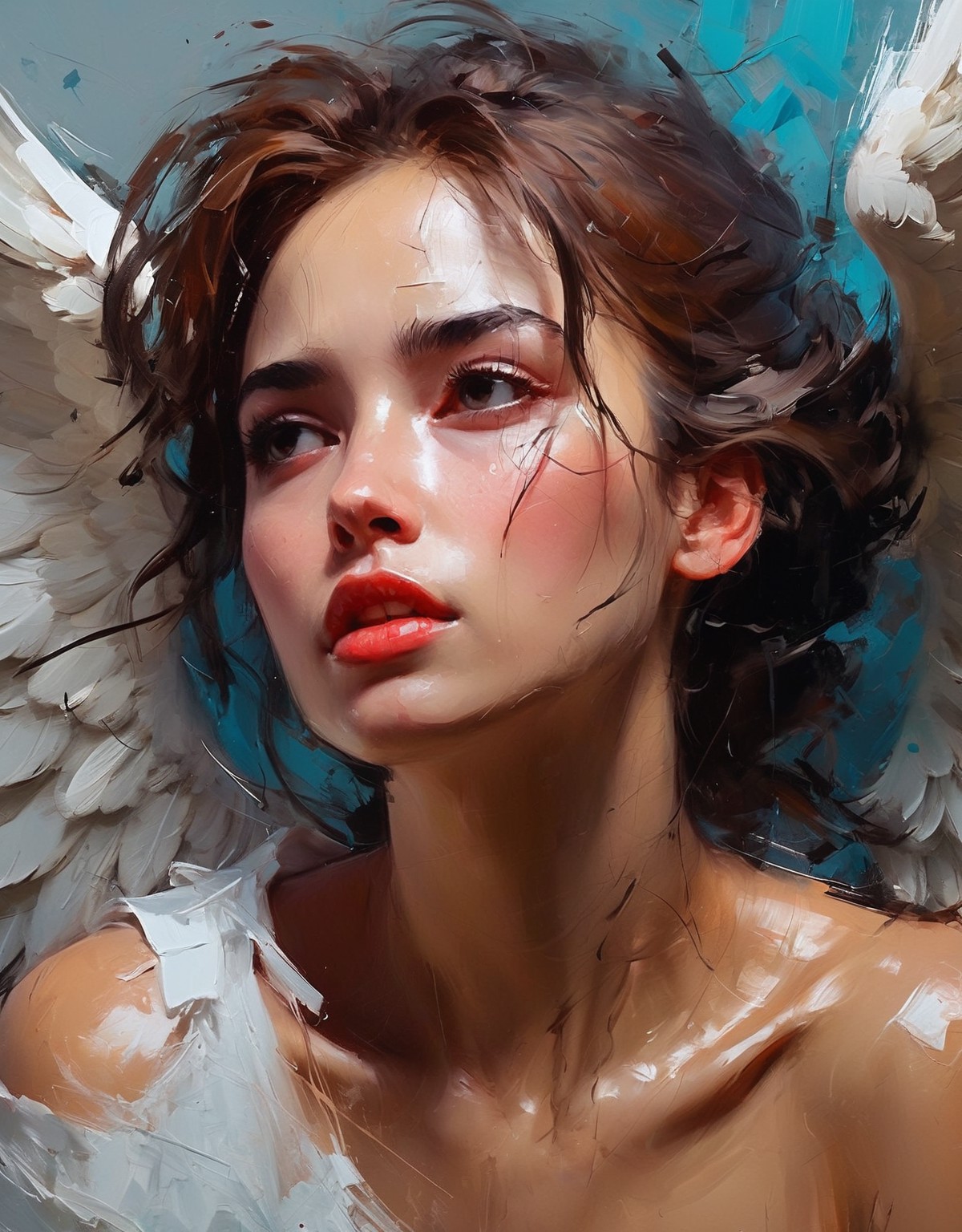 digital painting, expressive, bold brushstrokes, close-up woman as an angel style of Henry Asencio