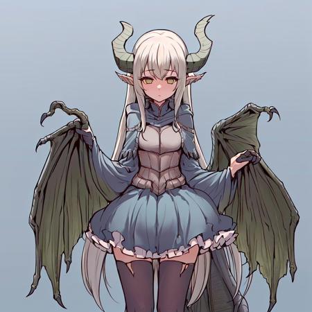 (masterpiece:1.4),(best quality:1.3),paarthurnax, dragon girl, 1girl, solo, long hair, monster girl, dragon wings, dragon horns, wings, horns, genderswap, facing viewer,  <lora:last-000002:0.8>