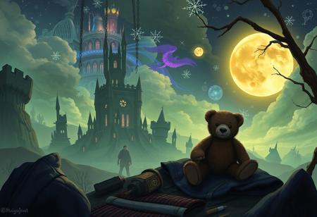 In the realm of the Dream-Quest of Unknown Kadath, a weary dreamer named Elias, plagued by a mysterious teddy bear from his childhood, finds himself summoned to a surreal landscape. Each night, the teddy bear whispers secrets of a forgotten kingdom filled with enchanting creatures and perilous dreams. 
One fateful night, Elias learns that the bear holds the key to unlocking the entrance to Kadath, a place said to grant one’s deepest desires. With a motley crew of dream-weavers and guardians of the realm, he embarks on a quest to reach the elusive city, facing creatures born from the nightmares of those who fear their own dreams.
However, as they near their goal, Elias discovers that the teddy bear is not merely a nostalgic token but a cursed entity seeking freedom. To save his new friends and fulfill his wish of returning home, Elias must confront his deepest fears and break the bear’s grip on his dreams. In a heart-wrenching twist, he finds that true power lies not in escaping his past, but in embracing it, forever altering the future of Kadath.