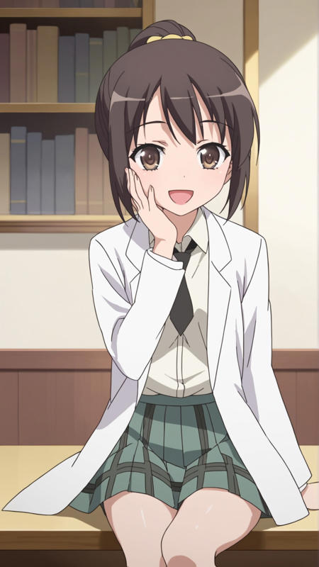 rika_haganai rika_haganai, an anime girl,  1girl, solo, smile, open mouth, skirt, brown hair, brown eyes, glasses, school uniform, ponytail, :d, necktie, labcoat, st. chronica academy school uniform, rika_haganai, an anime girl,  1girl, solo, long hair, smile, brown hair, navel, ponytail, weapon, glasses, shorts, day, midriff, belt, cloud, scarf, gun, short shorts, denim, handgun, denim shorts, holster, cutoffs, cowboy western, rika_haganai, an anime girl,  1girl, solo, long hair, smile, brown hair, brown eyes, japanese clothes, glasses, kimono, bag, sash, obi, yukata