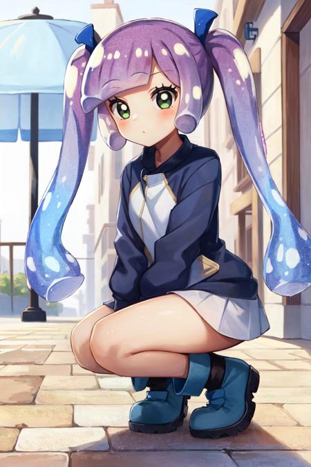 puniru \(puniru wa kawaii slime\), puniru wa kawaii slime, gradient hair, bangs, green eyes double bun, mini hat twintails, gyaru short hair, mini hat