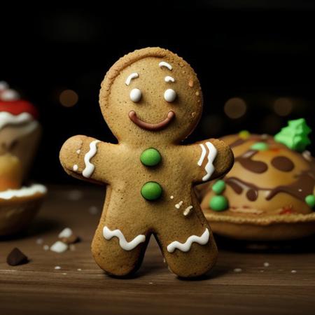 Gingerbread_Man, food, cookie, food focus, no humans, depth of field, moody ambience, spotlight,