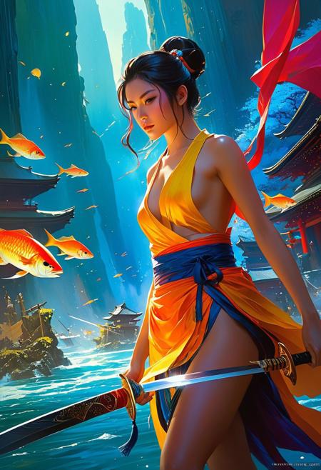 japanese nihonga painting about In the unpublished and breathtaking image (far beyond the unseeable) by john berkey, the essence of the Master's artistry shines through with remarkable clarity. As your eyes wander across the canvas, you'll encounter a harmonious fusion of elements that defy convention and ignite the imagination. It is a visual symphony that stands as a testament to Berkey's boundless creativity. Vibrant and sublime colors dominate the image, bursting forth with a luminosity that captivates the viewer., d&d, fantasy, highly detailed, digital painting, artstation, sharp focus, fantasy art, character art, illustration, 8k, art by artgerm and greg rutkowski