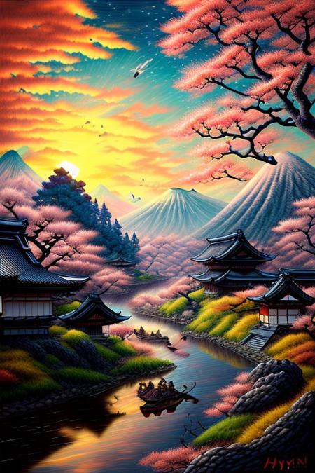 Feudal japan, samurai, drawn katana, windy, dawn, fox beside samurai, colourfull, artistic, masterpiece, hyperdetailed, realistic, FanLan, Topnotch Artstyle