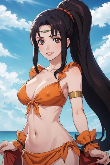 layleafe, midriff, ponytail, circlet, sarong, jewelry, cleavage dancer