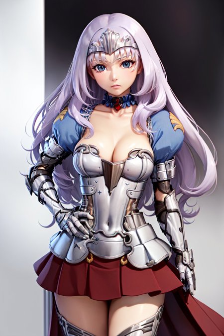 annelotte tiara armored dress skirt thighhighs gauntlets choker cleavage