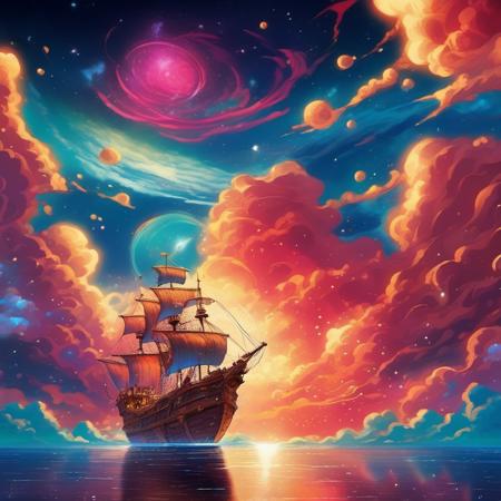 treasure planet, clouds, water, cosmic, beautiful lighting, vivid colors, intricate, elegant, smooth