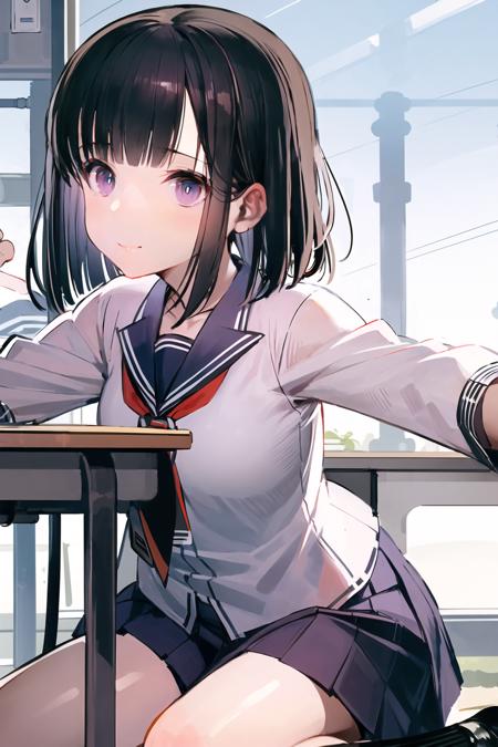 ((masterpiece, best quality)),1girl, gradient skin, head,
 <lora:NicoV3:1>, ((masterpiece, best quality)),1girl,black hair,short skirt,japanese school uniform, closed mouth,