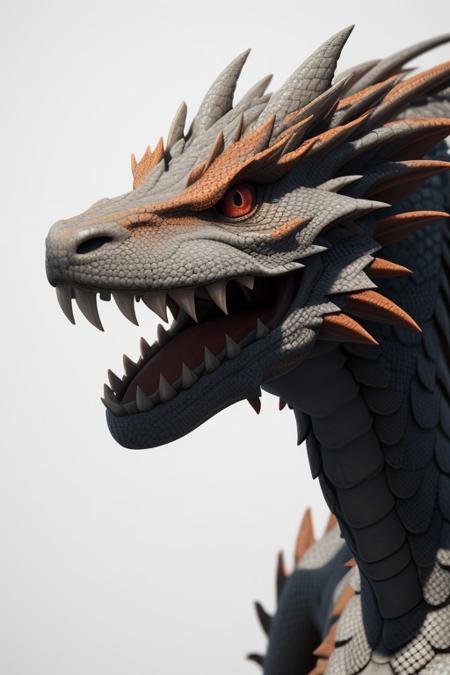 Asian dragon,  White snake gradient  color, rough, textural, broad brush strokes, red color prominent detailed, alienzkin, silhouette, c4d, blender, raytracing, unreal engine 5, render 3d, face close up, Red Simple background,