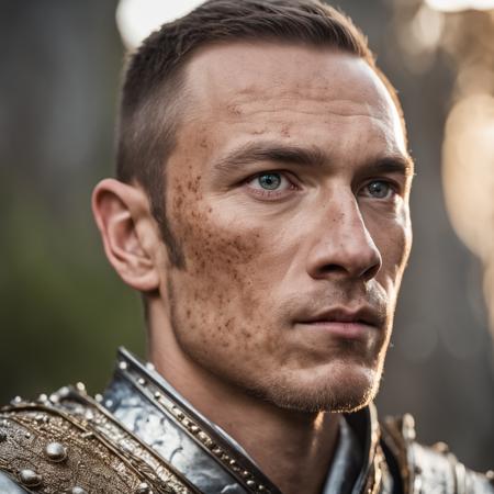 RAW photo, full body shot of a man: 30 year old warrior, wearing shiny metal armor, full sharp, detailed face, blue eyes, (high detailed skin:1.2), 8k uhd, dslr, soft lighting, high quality, film grain, Fujifilm XT3
background is castle ruins
 (detailed skin texture:1.1), (oiled shiny ultra white skin:0.6), mascara, (skin pores:1.1), (light freckles:0.3), skin fuzz, (blush:0.5), (goosebumps:0.5), translucent skin, subsurface scattering, (minor skin imperfections:1.2), wrinkles, vitiligo spots, [brown spots:0.01], [whiteheads:0.01], [blackheads], [white pimples:0.01], [red pimples:0.01], beauty spot, skin fuzz
<lora:polyhedron_all_sdxl-000001:0.2>