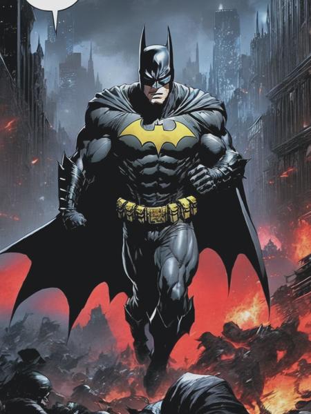 <lyco:MarcSilvestri:1.0> batman, fight scene, evil spawn, dark, violent, enemy is spawn, dark city background, batman on the ground, spawn on top of him, comic strip, comic style, jim lee, gotham, v 5