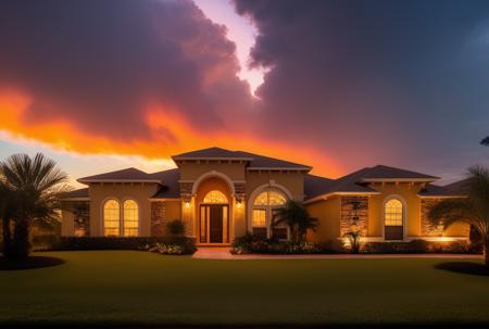 sunset, Florida, Sarasota, real estate, dramatic sunset, clouds, golden hour, golden ratio composition,  intricate detail , 8k, , dynamic, cinematic, ultra-detailed, full background,  epic location, vacation photography, magical location, epic, sparkle, glitter, scenery, ((no humans)), drizzle, beautiful, (shiny:1.2), monolithic, bloom:0.4, sparkle, extremely detailed, multicolored fire theme, alluring lighting, rim lighting, HD. Photography real estate photography by Larry Hanna, Jason Miller, Anthony Dimaano, Alex Tonetti, Shawn Talbot.