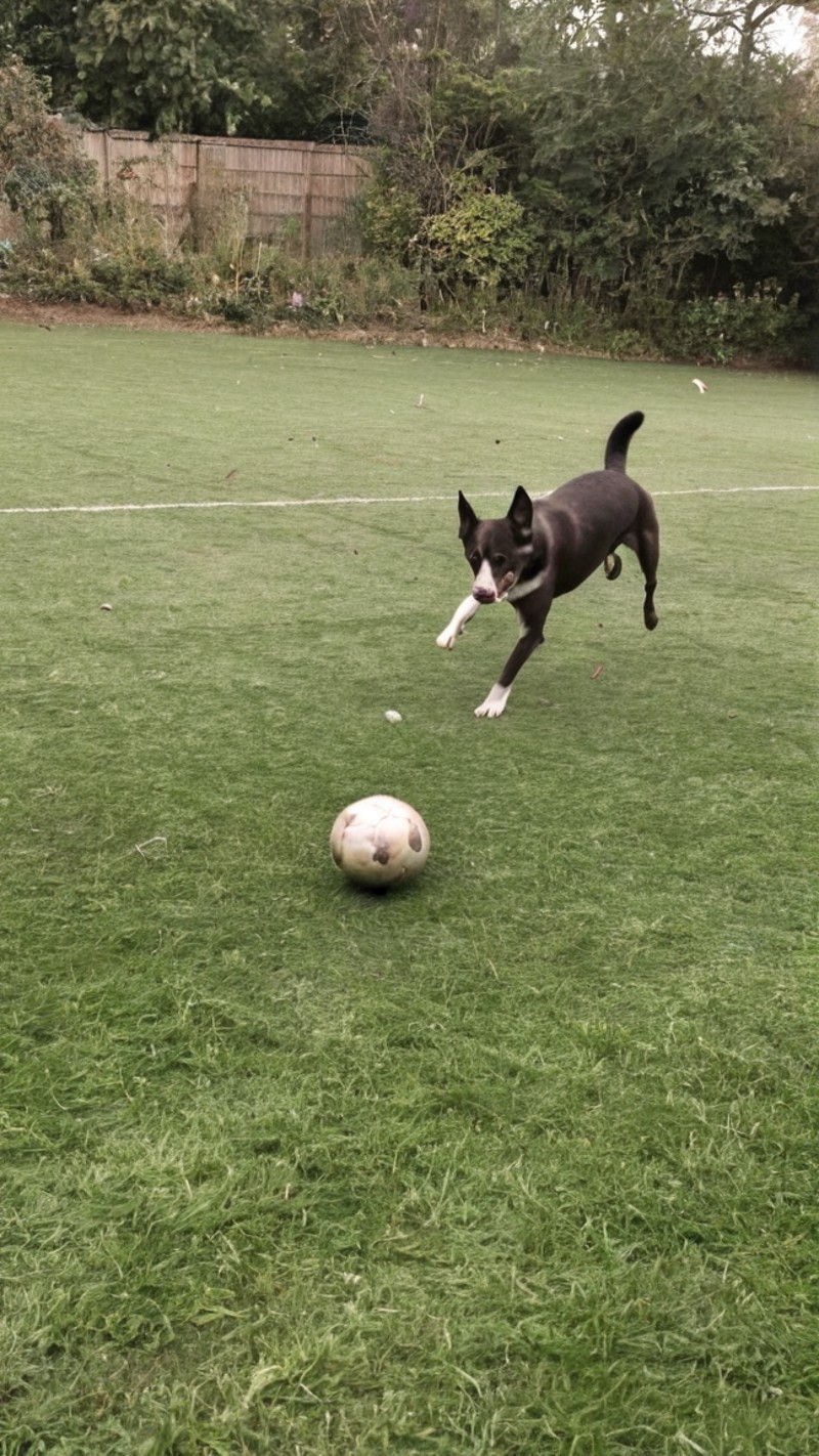 iphone photo of a dog playing football