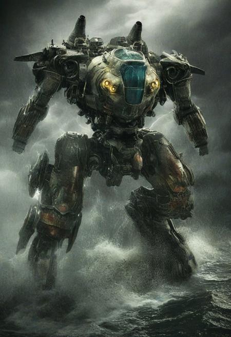 Pacific Rim Deathwing, Giant Mecha, Streamlined design, in the eye of a deep sea storm, dark atmosphere,
very realistic photography, mecha, robot,