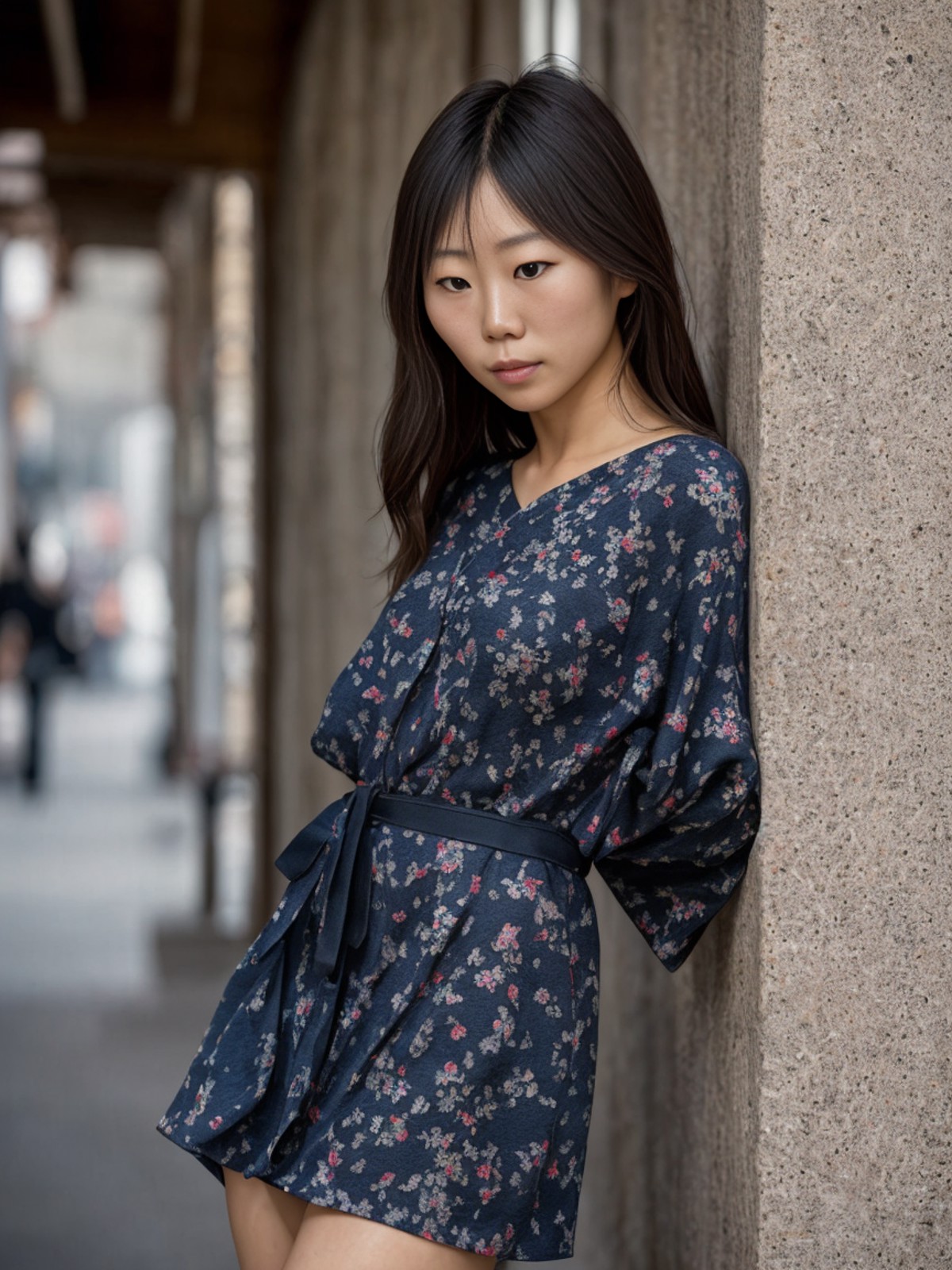 leica_style,((Half-length photo of one japanese woman)),dress,street,night,masterpiece, best quality,super detailed, high ...