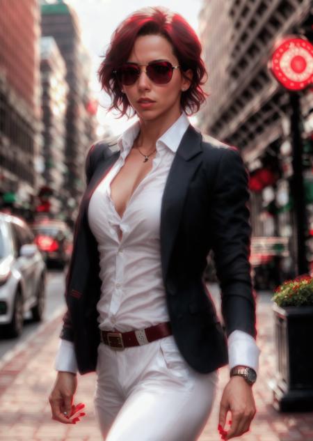 millie10 ,  thebody,  sunglasses, scarf, white shirt,  portrait, walking down the street, newyork city, crime, taxi, sidewalk night, street lights, black cat, muscle car, kidnapping