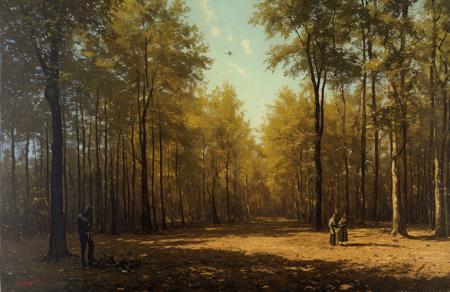(Vincent Di Fate:0.9), a painting,scenery,scene painting, parcel ,woodland ,stand ,