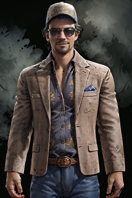 1boy,  solo,  Ace Visconti,  Dead By Dayligh,  Argentinian of Italian descent,  gambler,  grey-streaked hair,  sunglasses,  cap,  damask print shirt,  classic jacket,  jeans,  mature, manly,  masculine,  handsome,  charming,  alluring,  smirk,  (standing),  (upper body in frame),  dark background,  fog,  dark atmosphere,  perfect light,  perfect anatomy,  perfect proportions,  8k,  HQ,  (best quality:1.2,  masterpiece:1.2,  madly detailed),  perfect face,  front view,  portrait,<lora:EMS-269078-EMS:0.800000>