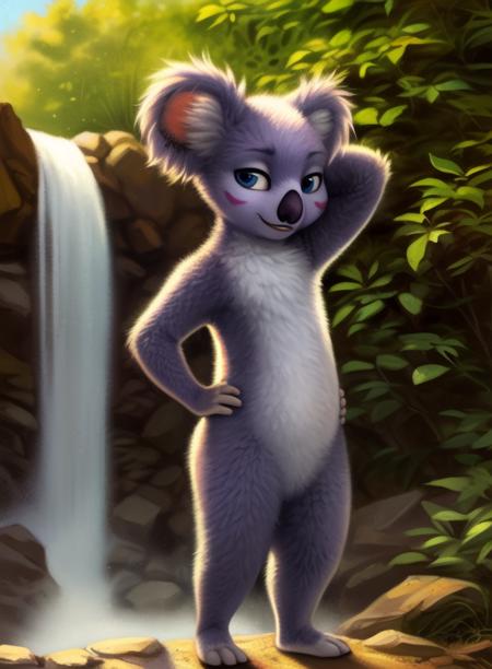 MirandaTheOut, koala, light purple fur, blue eyes, (chibi,)