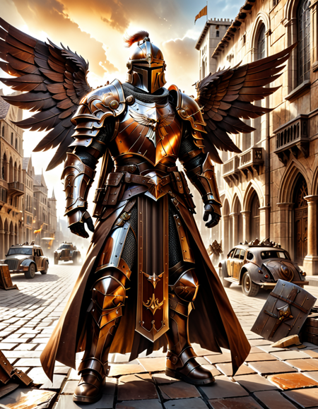 lazympos,high_quality,highres,beautiful,detailed,(masterpiece, best quality:1.2),absurdres,8k,HDR,retro,
brown marble background of a brown city (fantasy). In the center of background a brown full medieval armored knight,
with winged helmet,brown shield in left hand and a warhammer in right hand stays guarding the city.,
<lora:EpicF4nta5yXL:0.5>,<lora:SDXLFaeTastic2400:0.3>,<lora:lazympos:1>,<lora:dvr-rst:0.8>,dvr-rst