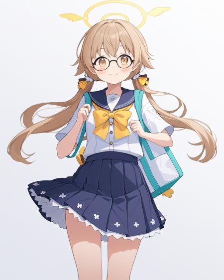 hifumi \(blue archive\),1girl, solo, halo, school_uniform, glasses, low_twintails, round_eyewear, bag, looking_at_viewer, smile, simple_background, blush, white_background, weapon, adjusting_eyewear, pleated_skirt
<lora:hifumi_(blue_archive)_image943_2023-11-18_spv-000025:1>,halo,. gorgeous,key visual, vibrant, studio anime,award-winning, professional, highly detailed,high budget, cinemascope