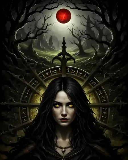 Dark Fantasy Gothic Art Style: Watcher of the Blood Moon