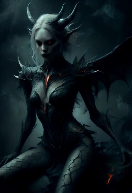 A cinematic photo shoot of gorgeous female ,dragon girl, monster girl, one beautiful girl, metal and pale skin, (blush:0.5), elf ears, parted lips, perfect body, dragon wings, large (saggy:0.5) breasts, nipples, thighs, crossed legs, holding breasts and sitting on rock and looking at viewer, volcano,, highly detailed full body shot, extremely detailed,<lora:xl_more_art-full_v1:1>,<lora:ral-dissolve:0.31> ,ral-dissolve, ral-electret <lora:ral-elctryzt:0.51>