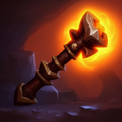 Awesome RPG icon of a rusty iron axe, arcane mana aura energy smokes, game asset trending on artstation, in a dark magic cave