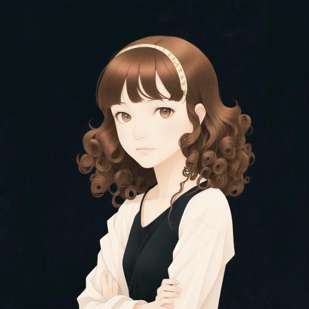 <lora:whytcat:1.0>, starry background,  1girl, curly hair, graphite \(medium\), long hair, looking at viewer, maribel \(dq7\), redhead, solo, traditional media