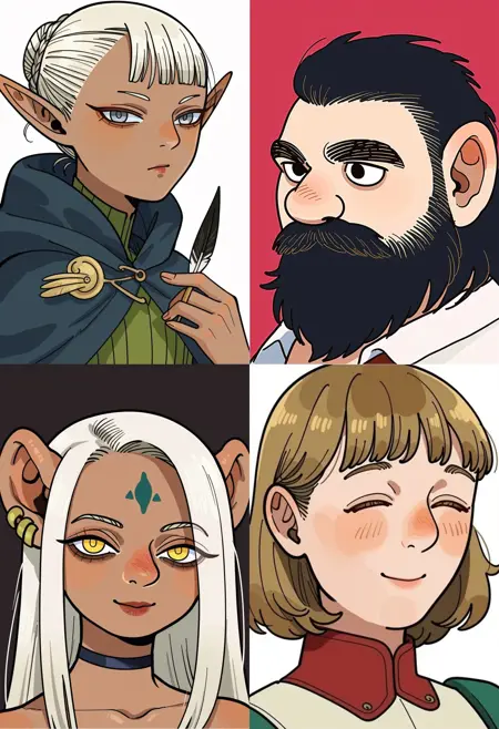 (PonyXL style) Dungeon Meshi Race Swap Portrait Chart Style (Kui Ryoko) | 迷宫饭 种族交换头像风格(九井諒子)| ダンジョン飯 ポートレートスタイル