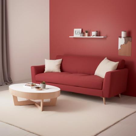 room,simple style:1.2,red wall,red sofa, <lora:Interior-desighv2-1:0.8>, 1girl:1