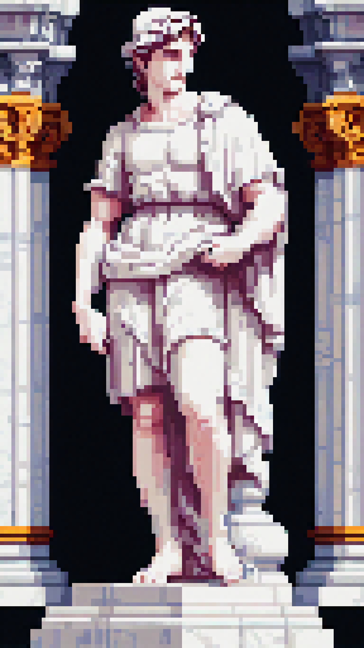 pixel art, 32 bit, a renaissance style (statue) carved out of white marble, David statue
