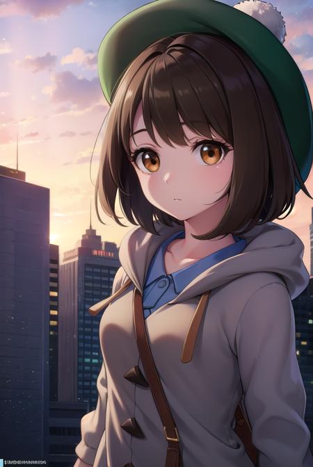 pokemongloria, <lyco:pokemongloria-lyco-nochekaiser:1>,
pokemongloria, (brown eyes:1.5), brown hair, medium hair, (small breasts:1.2),
BREAK cardigan, dress, green headwear, grey cardigan, hood, hood down, hooded cardigan, long sleeves, pink dress, short dress,
BREAK looking at viewer, full body, upper body,
BREAK outdoors, city, sky,
BREAK <lyco:GoodHands-beta2:1>, (masterpiece:1.2), best quality, high resolution, unity 8k wallpaper, (illustration:0.8), (beautiful detailed eyes:1.6), extremely detailed face, perfect lighting, extremely detailed CG, (perfect hands, perfect anatomy),