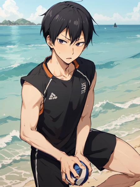 <lora:TobioKageyama:0.6>,high res, Tobio Kageyama ,haikyuu!!, black hair, solo, 1boy, male, beach, sea, outside, detailed eyes, close up, beach volleyball, full face