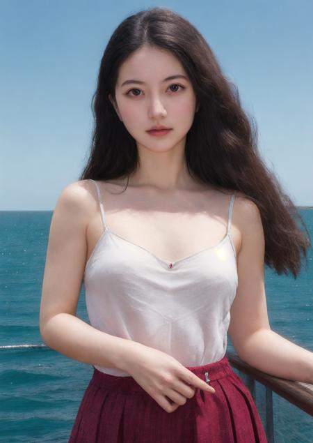 1girl, high quality, masterpiece,upper body, looking at viewer, mature female, ocean, camisole, lifted by self, eyelashes, skirt lift, dress lift,
 <lora:zzzz_v1-000011:0.68>