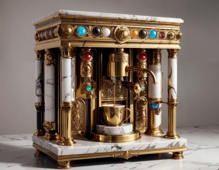 (romanpunkai:1.3) old { epic, highly decorated roman-style coffee machine, marble & brass },         
(amazing, shiny Impressive lighting, vibrant colors,   ,Ultra Realistic, trending on artstation,    exaggerated, detailed  background:1.1)                        