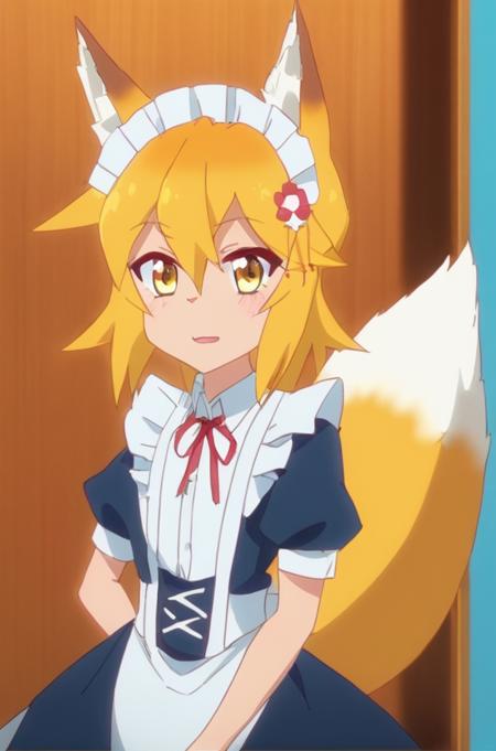 senko-san maid, day, inside, looking at viewer, classic maid outfit, (wide shot:1.3), fox ears, fox tail
<lora:MultiSenko v1.0b:1.0>